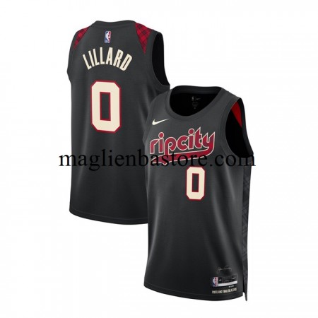 Maglia NBA Portland Trail Blazers Damian Lillard 0 Nike 2023-2024 City Edition Nero Swingman - Uomo